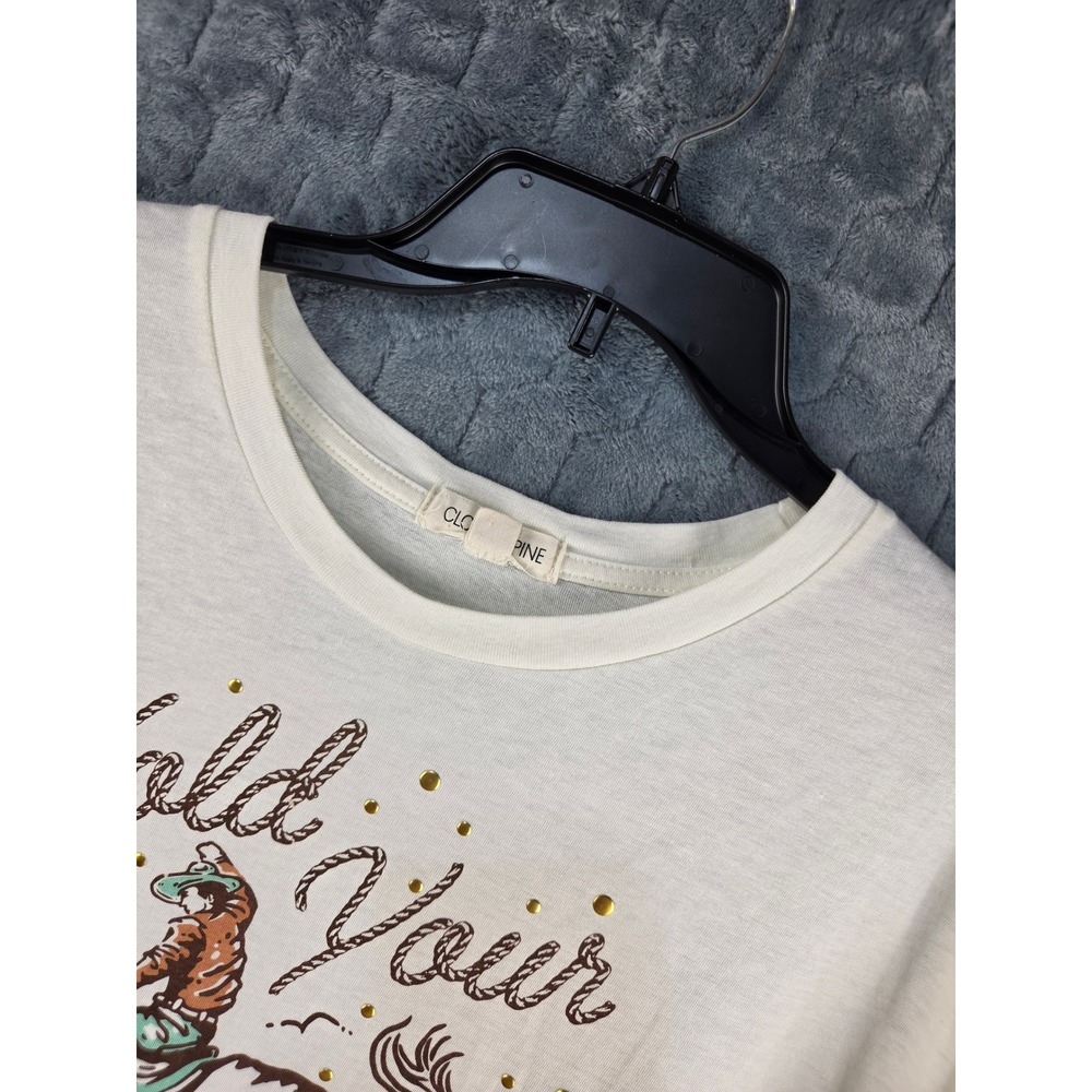 Clover + Pine Hold Your Horses Western Graphic Tee Cream XXL Studded BL215471A